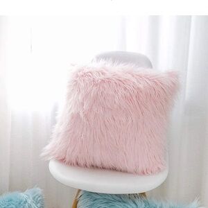 Pink Faux Fur Pillow Cover 18”x18”